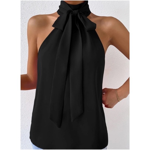 Halter Choker Neck Striped Bow Tie Tank Top